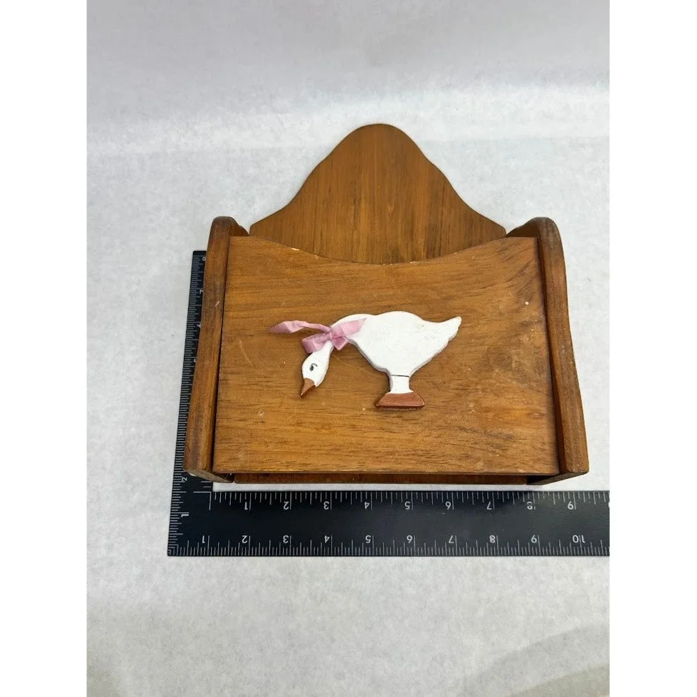 Vintage Wood Wall Pocket Letter Holder Country Goose Farmhouse Mail Organizer